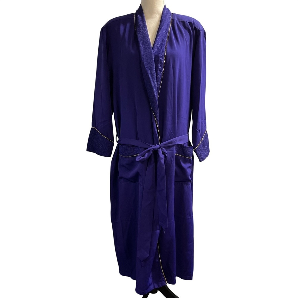 Victoria Secret Gold Label Robe Purple Satin Floral Gold Thread Trim Size PS